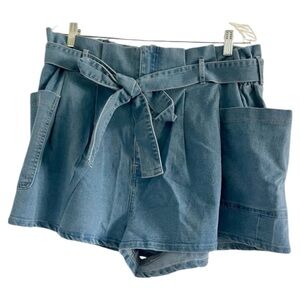 SWEET GENERIS Women’s PLUS Blue Cotton Denim Belted Jean Shorts-Sizes 3X